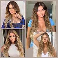 Wecan Clip In Hair Extension 20 Inch Ombre Blonde 6Pcs Natural Long Wavy Curly Hairpieces For Women Thick Synthetic Fiber Double