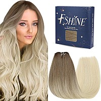 Fshine Sew In Hair Extensions Gifts For Women Natural Color 8 Ash Brown Highlighted 60 Platinum Blonde Hand Tied Hair Extensio