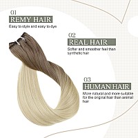 Fshine Sew In Hair Extensions Gifts For Women Natural Color 8 Ash Brown Highlighted 60 Platinum Blonde Hand Tied Hair Extensio