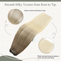 Fshine Sew In Hair Extensions Gifts For Women Natural Color 8 Ash Brown Highlighted 60 Platinum Blonde Hand Tied Hair Extensio