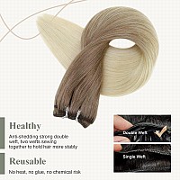 Fshine Sew In Hair Extensions Gifts For Women Natural Color 8 Ash Brown Highlighted 60 Platinum Blonde Hand Tied Hair Extensio