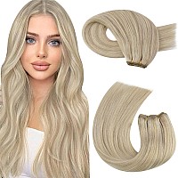 Moresoo Weft Hair Extensions Ash Blonde Hair Wefts Human Hair Sew In Blonde Highlight Human Hair Weft Extensions Full Ends Doubl