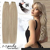 Moresoo Weft Hair Extensions Ash Blonde Hair Wefts Human Hair Sew In Blonde Highlight Human Hair Weft Extensions Full Ends Doubl