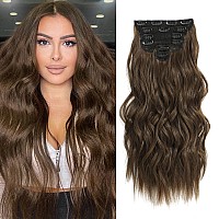 Fliace Clip in Hair Extensions, 6 PCS Natural & Soft Hair & Blends Well Hair Extensions, Medium Brown Long Wavy Hairpieces(20inch, 6pcs, Medium Brown)