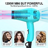 Portable Travel Hair Dryer Mini Lightweight Dual Voltage Blow Dryer 1200W With Folding Handle With One Concentrator Blue