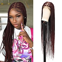 Brinbea 360 Hd Full Lace Braided Wigs Knotless Box Braid Wig Human Hair Blended Braided Lace Front Wigs Burgundy Braid Wigs With