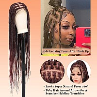 Brinbea 360 Hd Full Lace Braided Wigs Knotless Box Braid Wig Human Hair Blended Braided Lace Front Wigs Burgundy Braid Wigs With