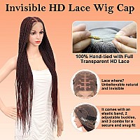 Brinbea 360 Hd Full Lace Braided Wigs Knotless Box Braid Wig Human Hair Blended Braided Lace Front Wigs Burgundy Braid Wigs With