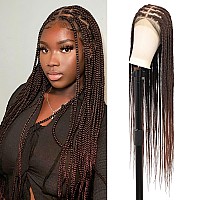 Brinbea 360 Hd Lace Front Braided Wigs Knotless Braided Wigs For Women Box Braid Wig With Baby Hair Brown Human Hair Blended Bra