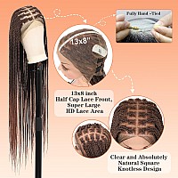 Brinbea 360 Hd Lace Front Braided Wigs Knotless Braided Wigs For Women Box Braid Wig With Baby Hair Brown Human Hair Blended Bra