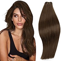 Runature Brown Weft Hair Extensions Human Hair 18 Inch Long Remy Hair Weft Extensions Full Ends 4 Chocolate Brown Straight Sew