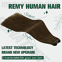 Runature Brown Weft Hair Extensions Human Hair 18 Inch Long Remy Hair Weft Extensions Full Ends 4 Chocolate Brown Straight Sew