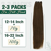 Runature Brown Weft Hair Extensions Human Hair 18 Inch Long Remy Hair Weft Extensions Full Ends 4 Chocolate Brown Straight Sew