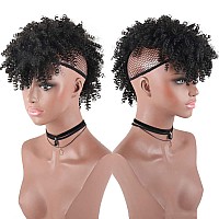 Aisaide Short Afro Curly Mohawk Wig Deep Curly Red Mohawk Ponytails With Bangs For Black Womensynthetic Burgundy Curly Mohawk P