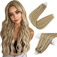 Fshine Micro Beads Hair Extensions Human Hair 16 Inch Micro Hair Extensions Golden Blonde Highlight With Light Blonde Cold Fusio