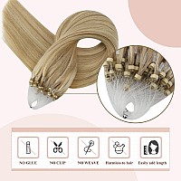 Fshine Micro Beads Hair Extensions Human Hair 16 Inch Micro Hair Extensions Golden Blonde Highlight With Light Blonde Cold Fusio