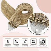 Fshine Micro Beads Hair Extensions Human Hair 16 Inch Micro Hair Extensions Golden Blonde Highlight With Light Blonde Cold Fusio