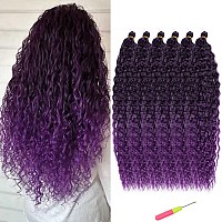 30inch Purple Ocean Wave Crochet Hair Black Mix Purple Ombre Deep Wave Crochet Hair 6Packs Synthetic Curly Crochet Hair (30?, 1BTpurple)