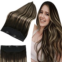 Full Shine Invisible Wire Hair Extensions Real Human Hair 14 Inch Black To Honey Blonde Balayage Wire Human Hair Extensions Secr