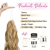 Reecho Invisible Wire Hair Extensions With Thinner Softer Lace Weft Adjustable Size Removable Secure Clips In Wavy Secret Hairpi