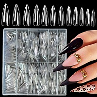 Addfavor 600Pcs Stiletto Nail Tips Long Clear Full Cover Fake Nails Acrylic Gel X Nail Tips For Salon And Home Manicure Extensio