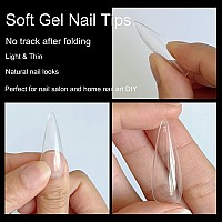 Addfavor 600Pcs Stiletto Nail Tips Long Clear Full Cover Fake Nails Acrylic Gel X Nail Tips For Salon And Home Manicure Extensio