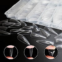 Addfavor 600Pcs Stiletto Nail Tips Long Clear Full Cover Fake Nails Acrylic Gel X Nail Tips For Salon And Home Manicure Extensio