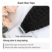 Suyya Tape In Hair Extensions Human Hair Kinky Straight Tape In Extensions Natural Black 14 Inch Skin Weft 40Gpack 20Pcs Tape I