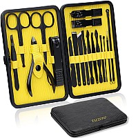 Zizzon Manicure Set 18 In 1 Professional Pedicure Set Nail Scissors Grooming Kit With Leather Travel Case Blackyellow