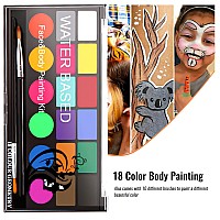 Brimfulite Face Painting Kit Nontoxic Body Paint Washable 18 Colors Facepaint Makeup Kit For Adults With 10 Face Paint Brushes