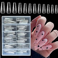 Addfavor 240Pcs Coffin Nail Tips Long Ballerina Clear Full Cover False Fake Nails Acrylic Gel X Nail Tips For Salon And Home Nai