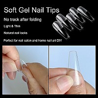 Addfavor 240Pcs Coffin Nail Tips Long Ballerina Clear Full Cover False Fake Nails Acrylic Gel X Nail Tips For Salon And Home Nai