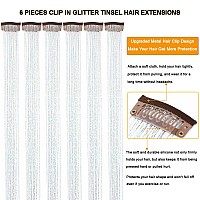 6 Pieces Clip In Hair Tinsel Heat Resistant 236 Inch Fairy Silver Hair Tinsel Kit Clip In Tinsel Hair Extensions Glitter Hair