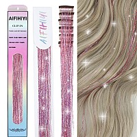 Aifihiyi 236 Inch Hair Tinsel Clip In Extra Long Glitter Tinsel Hair Extensions Clip In Hair Tinsel Heat Resistant Pink Hair T