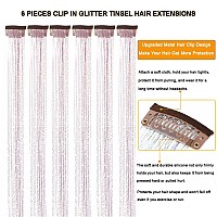 Aifihiyi 236 Inch Hair Tinsel Clip In Extra Long Glitter Tinsel Hair Extensions Clip In Hair Tinsel Heat Resistant Pink Hair T