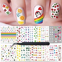 24 Sheets Nail Art Stickers Nail Sticker Decals For Girl Women Cute Flower Heart Rainbow Star Nail Stickers Decoration Selfad