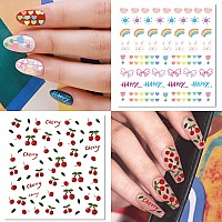 24 Sheets Nail Art Stickers Nail Sticker Decals For Girl Women Cute Flower Heart Rainbow Star Nail Stickers Decoration Selfad