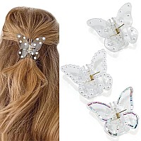 Canitor Butterfly Claw Clips 3Pcs Pearl Hair Clips For Thick And Thin Hair Elegant Medium Clips