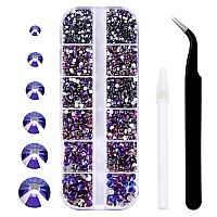 3792 Pcs Purple Velvet Crystal Flatback Rhinestones Set For Nail Art Crafts Makeup Tumblers Glitter Round With Tweezers And