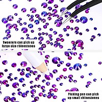 3792 Pcs Purple Velvet Crystal Flatback Rhinestones Set For Nail Art Crafts Makeup Tumblers Glitter Round With Tweezers And