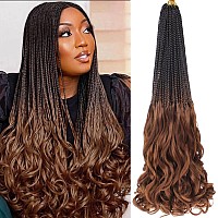 Ruiyok 9 Packs French Curl Crochet Braids 24 Inch Pre Looped Crochet Box Braids With Curly Wavy Ends Ombre Brown Synthetic Bohem