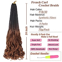 Ruiyok 9 Packs French Curl Crochet Braids 24 Inch Pre Looped Crochet Box Braids With Curly Wavy Ends Ombre Brown Synthetic Bohem