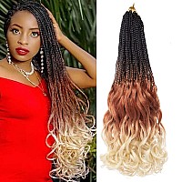 RuiYok French Curl Crochet Braids 8 Packs Ombre Blonde Bohemian Goddess Box Braids Hair with Curly Ends 18 Inch Synthetic Loose Wave Bouncy Braiding Hair for Women