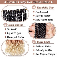 RuiYok French Curl Crochet Braids 8 Packs Ombre Blonde Bohemian Goddess Box Braids Hair with Curly Ends 18 Inch Synthetic Loose Wave Bouncy Braiding Hair for Women