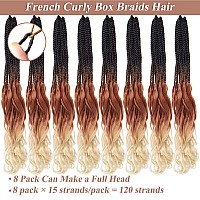 RuiYok French Curl Crochet Braids 8 Packs Ombre Blonde Bohemian Goddess Box Braids Hair with Curly Ends 18 Inch Synthetic Loose Wave Bouncy Braiding Hair for Women