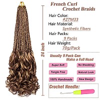 Ruiyok 9 Packs 24 Inch French Curl Crochet Braids Blonde Mix Brown Pre Looped Bohemian Crochet Box Braids With Curly Ends Synthe