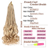 Ruiyok 18 Inch Mix Blonde French Curl Crochet Braids 9 Packs Bohemian Goddess Box Braids Pre Looped Crochet Hair Synthetic Wave