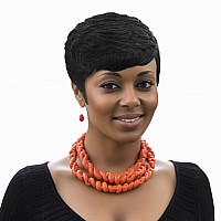 Docute Short Pixie Cut Wigs For Black Women Pixie Wigs For Black Women Pixie Cut Short Black Wavy Layered Wigs Natural Black Wav