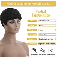 Docute Short Pixie Cut Wigs For Black Women Pixie Wigs For Black Women Pixie Cut Short Black Wavy Layered Wigs Natural Black Wav