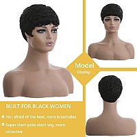 Docute Short Pixie Cut Wigs For Black Women Pixie Wigs For Black Women Pixie Cut Short Black Wavy Layered Wigs Natural Black Wav